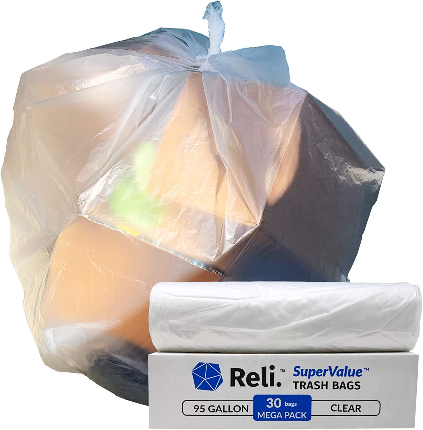 Reli. 13 Gallon Trash Bags (1000 Count Bulk) Clear Garbage Bags, Black