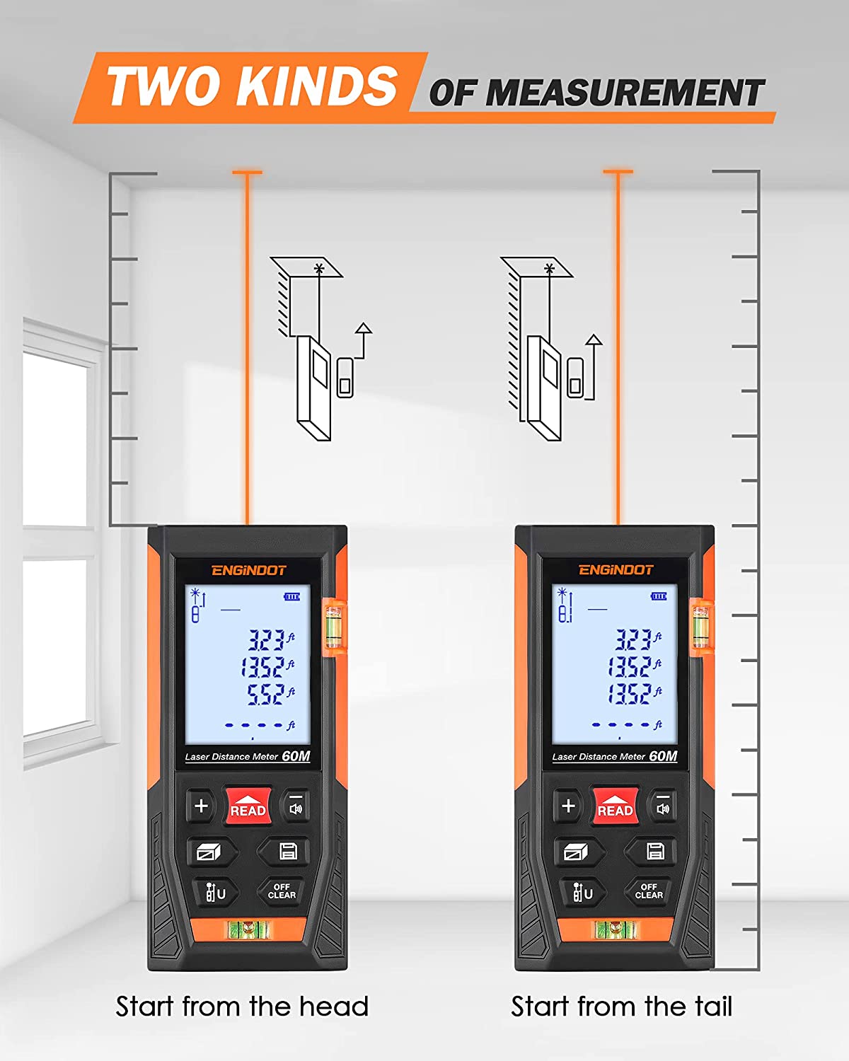 Laser Measurement Tool 196Ft, ENGiNDOT Digital Laser Measure w/2 Bubbl –  Clean Biz Network Shop