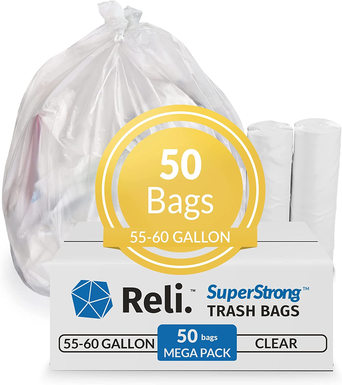 Reli. SuperValue Trash Bags (150 Count Bulk), Made in USA - Clear Heavy  Duty 55 Gallon - 60 Gallon Garbage Bag