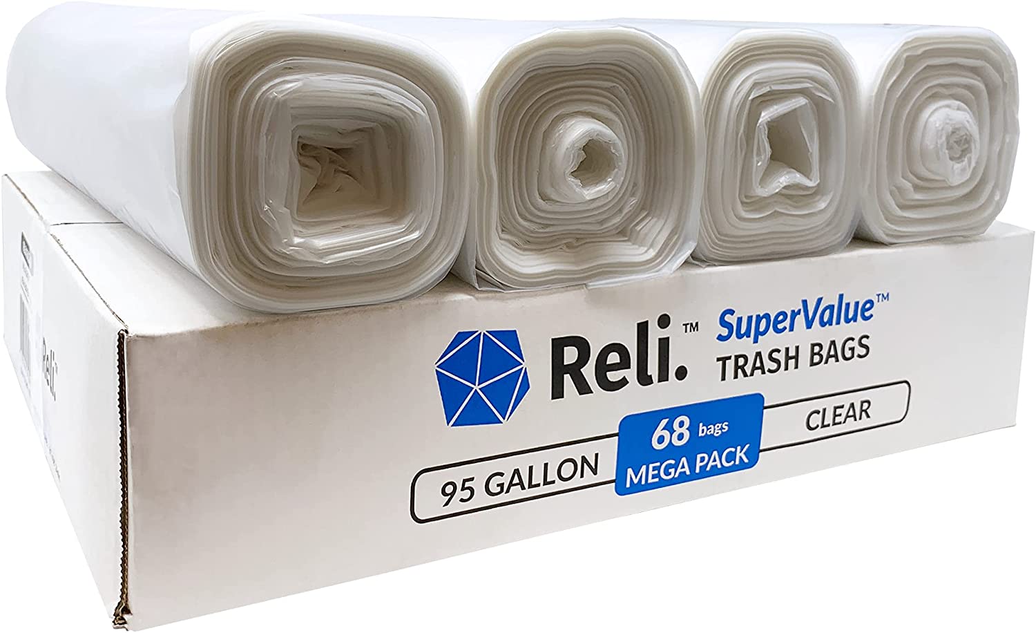 Reli. SuperValue Trash Bags (150 Count Bulk), Made in USA - Clear Heavy  Duty 55 Gallon - 60 Gallon Garbage Bag